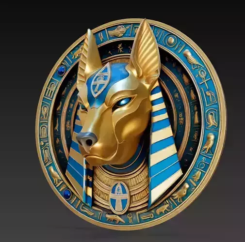 Anubis Guardian Emblem - Golden Egyptian Wall Ornament 3D Model