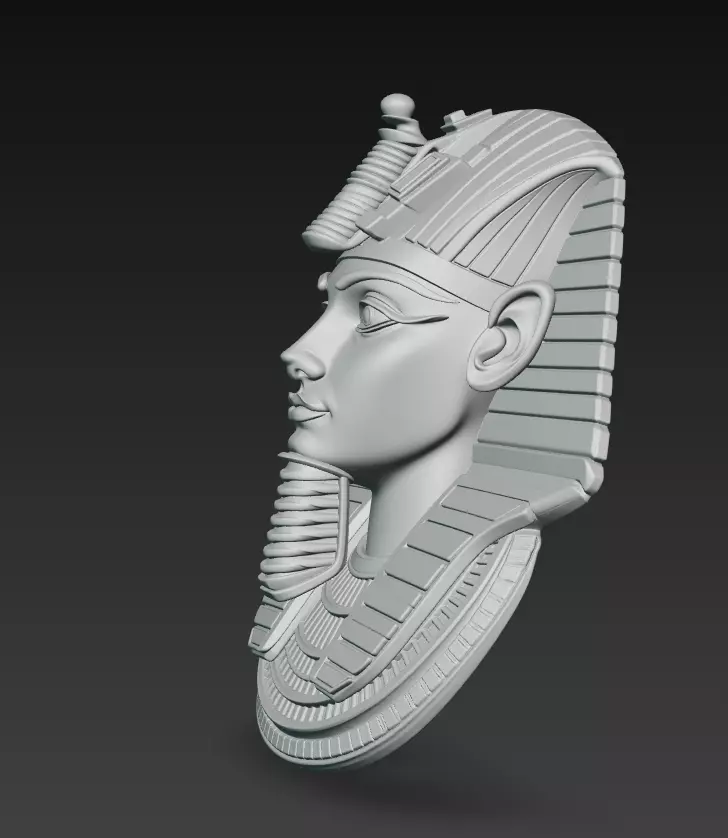 Pharaoh Royal Bust - Egyptian Wall Sculpture 3D Model - Stylized 3D print model_10