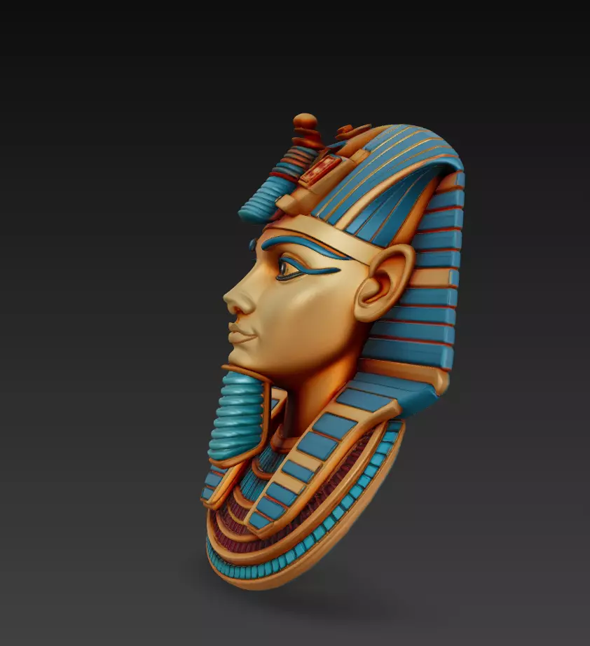 Pharaoh Royal Bust - Egyptian Wall Sculpture 3D Model - Stylized 3D print model_2