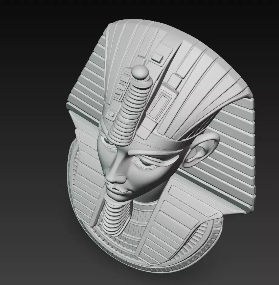 Pharaoh Royal Bust - Egyptian Wall Sculpture 3D Model - Stylized 3D print model_7