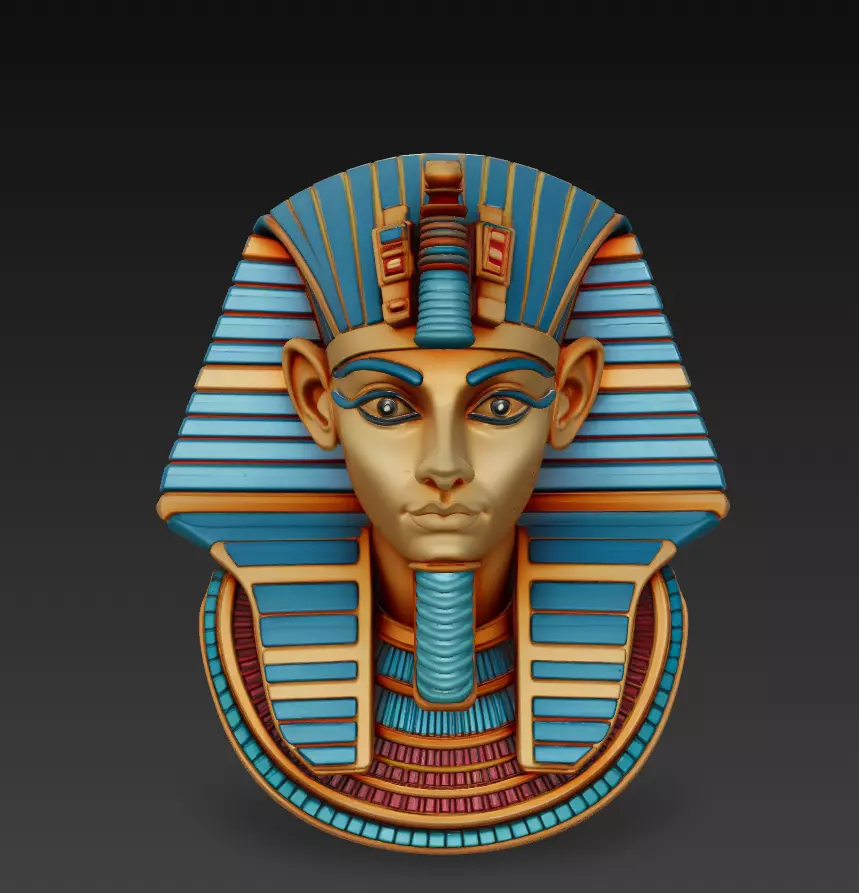 Pharaoh Royal Bust - Egyptian Wall Sculpture 3D Model - Stylized 3D print model_0