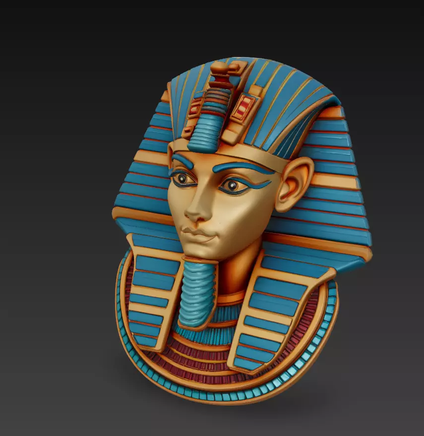Pharaoh Royal Bust - Egyptian Wall Sculpture 3D Model - Stylized 3D print model_1