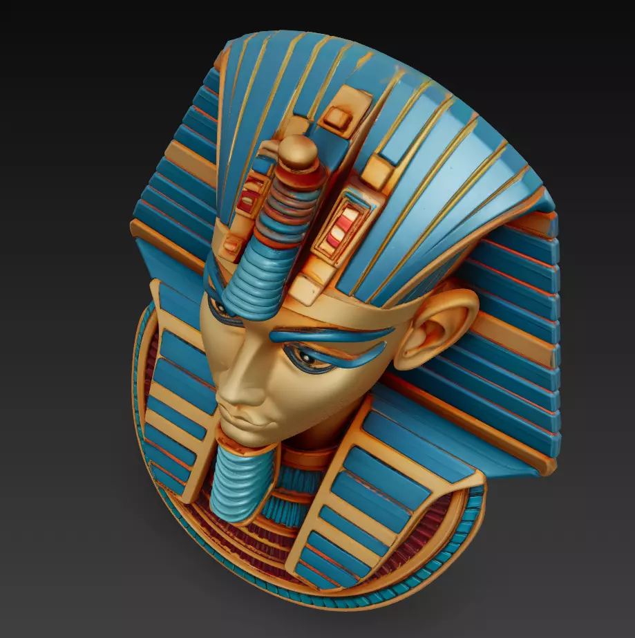 Pharaoh Royal Bust - Egyptian Wall Sculpture 3D Model - Stylized 3D print model_4