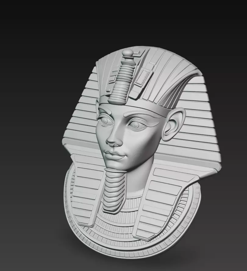 Pharaoh Royal Bust - Egyptian Wall Sculpture 3D Model - Stylized 3D print model_9