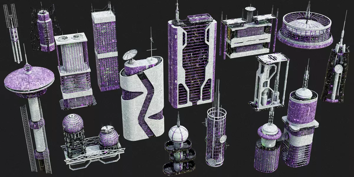 Cyberpunk City Sci Fi Buildings Kitbash VOL02 Free low-poly 3D model_3