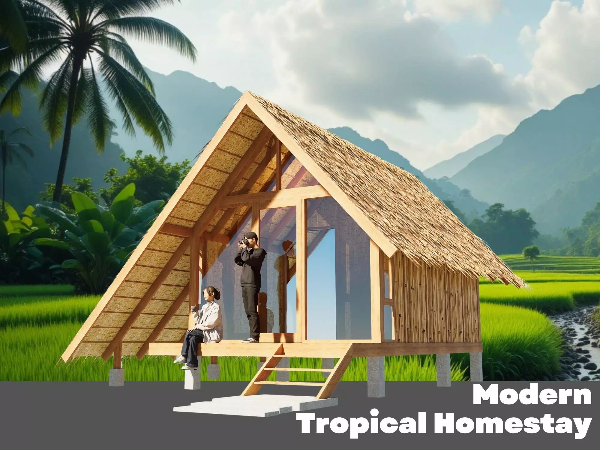 Modern Tropical Homestay - A Frame - Low-poly 3D model
