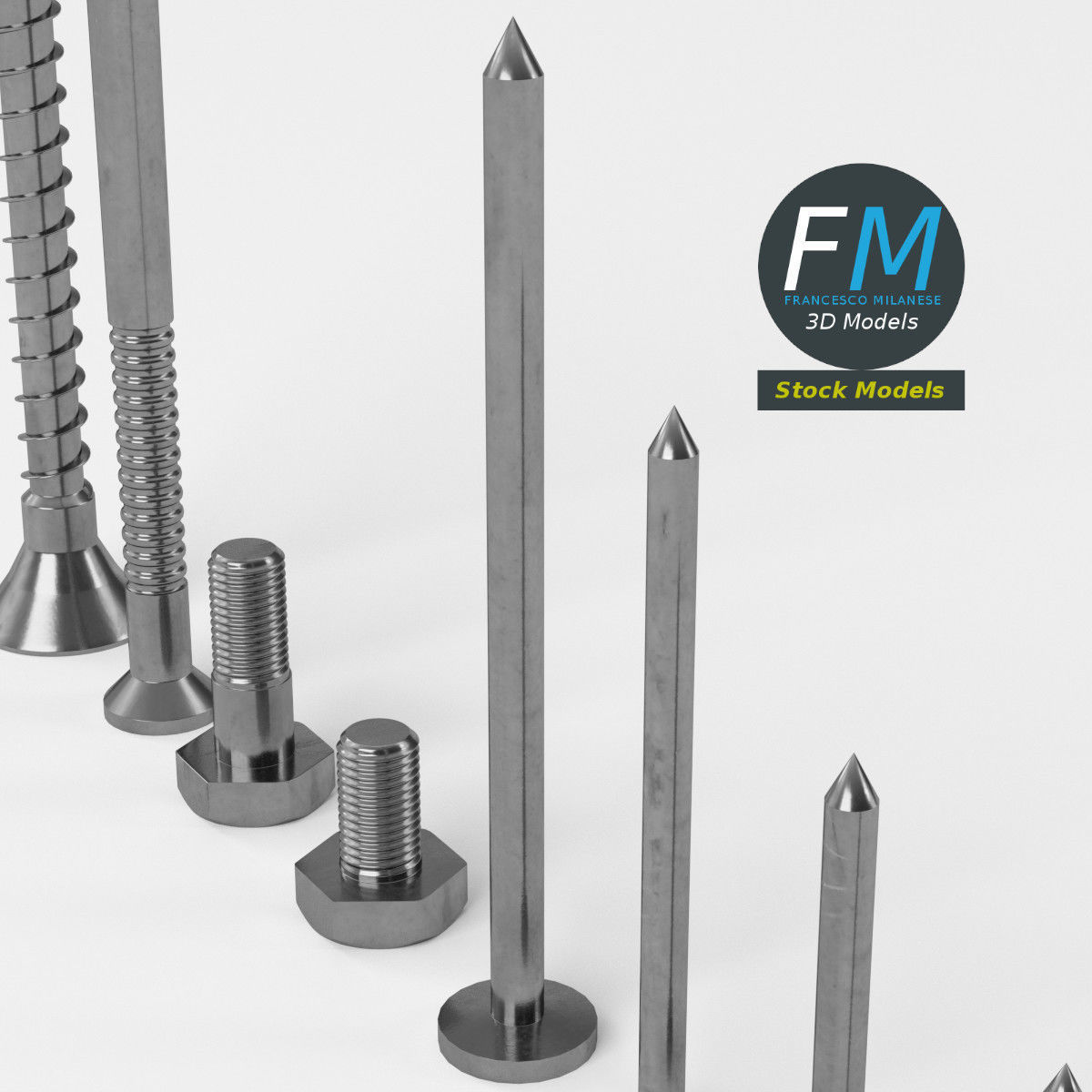 Iron nails and screws set 3D model_5