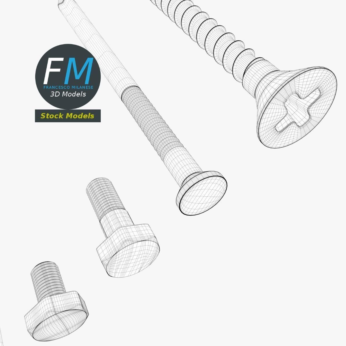 Iron nails and screws set 3D model_8