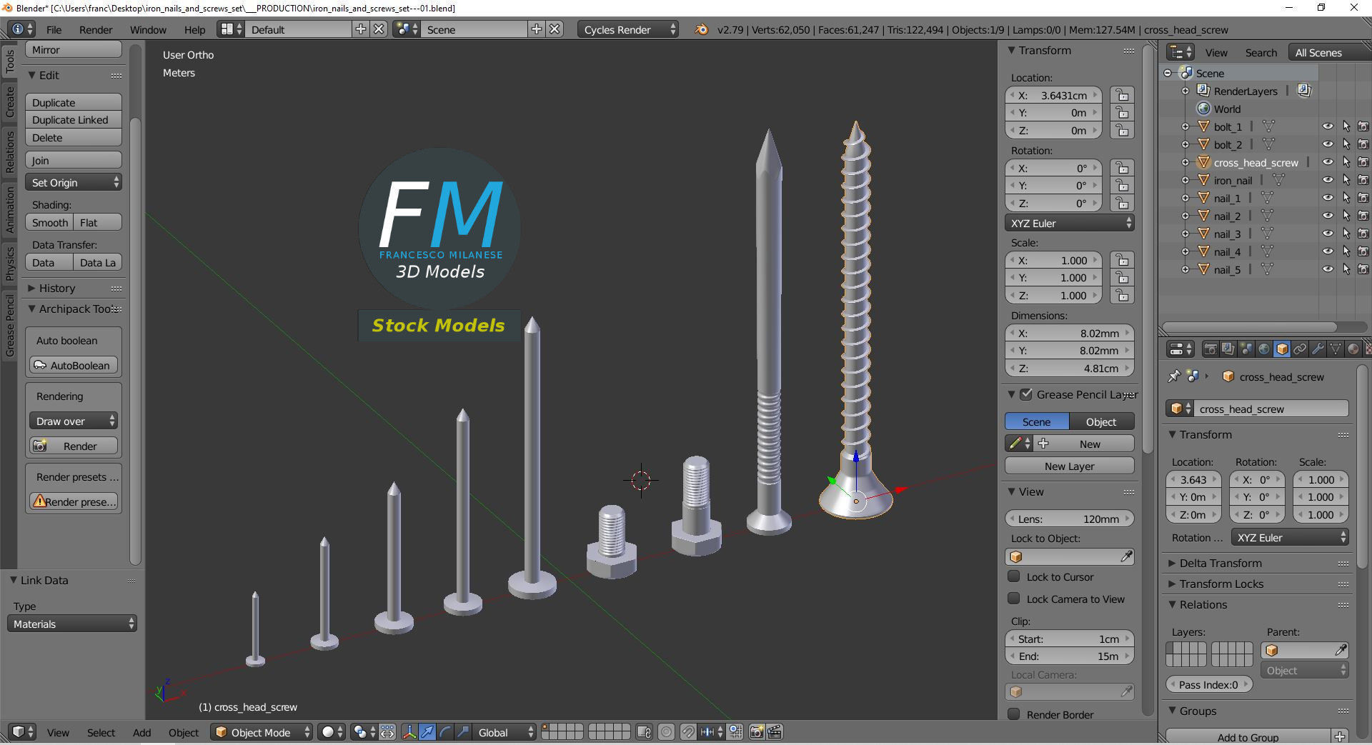 Iron nails and screws set 3D model_9