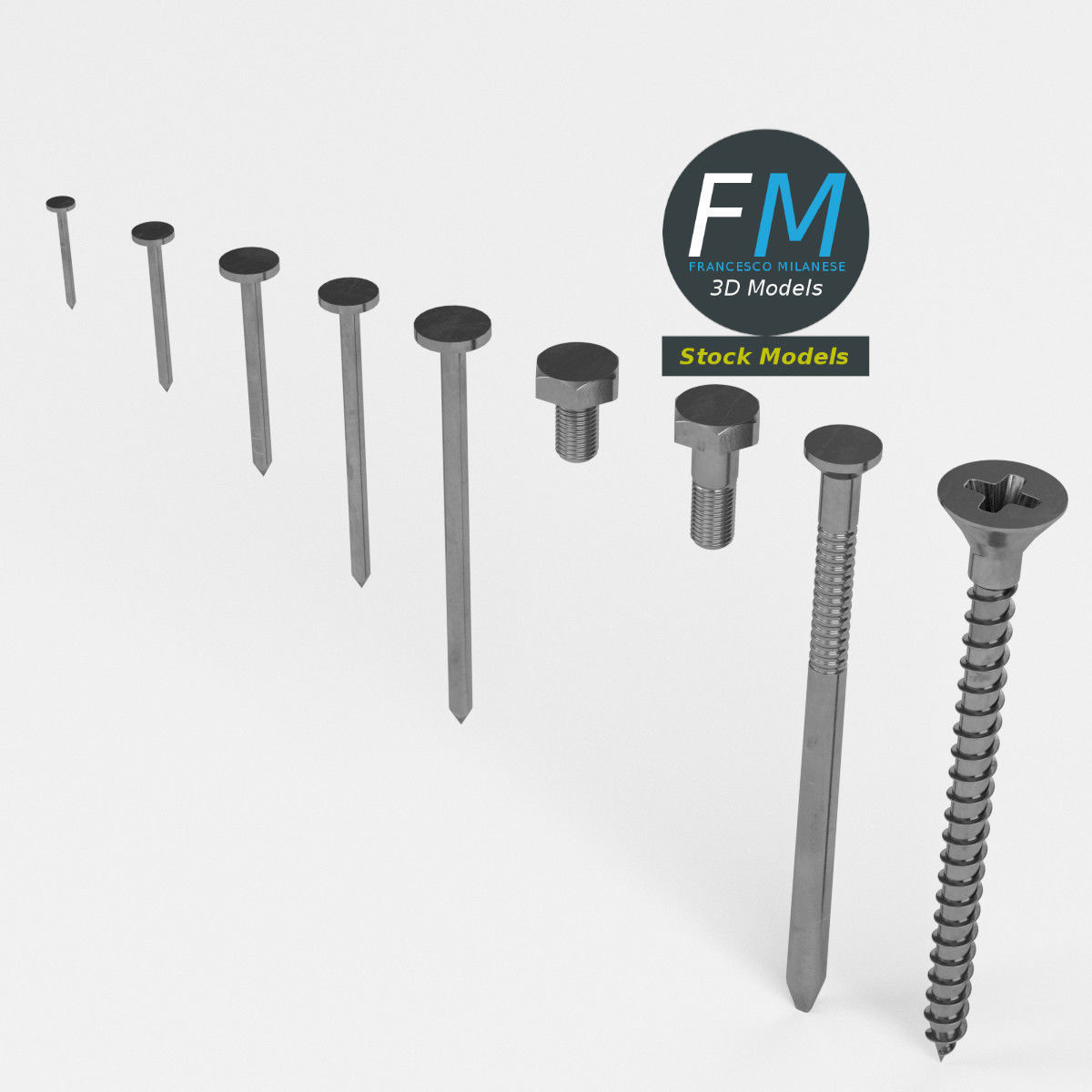 Iron nails and screws set 3D model_2