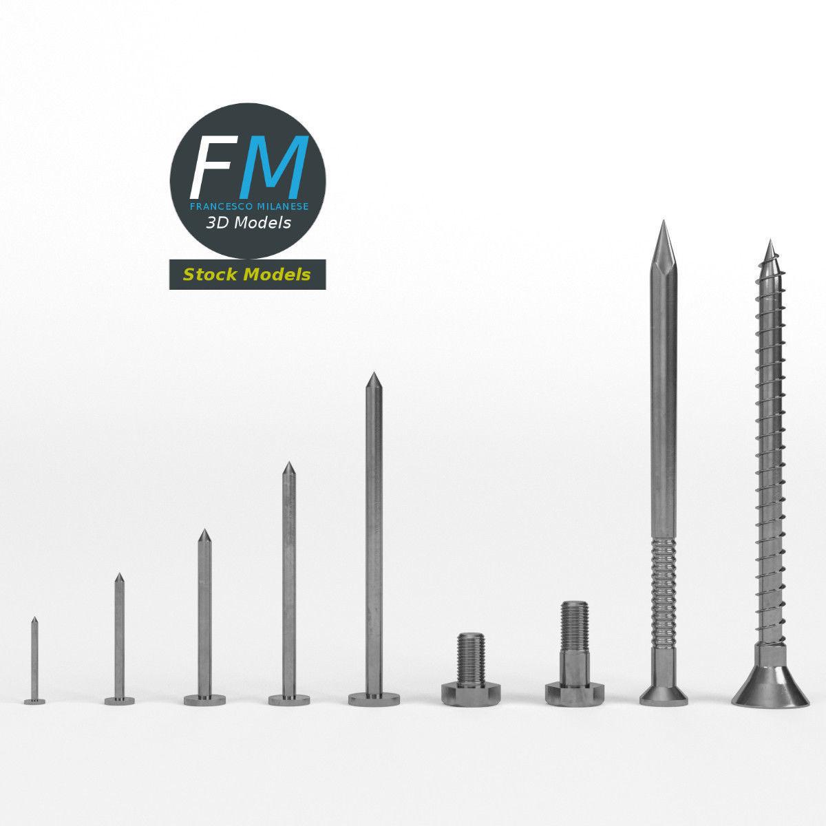 Iron nails and screws set 3D model_3