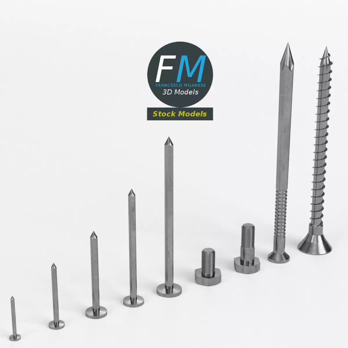 Iron nails and screws set 3D model_0