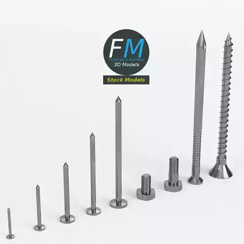 Iron nails and screws set 3D model