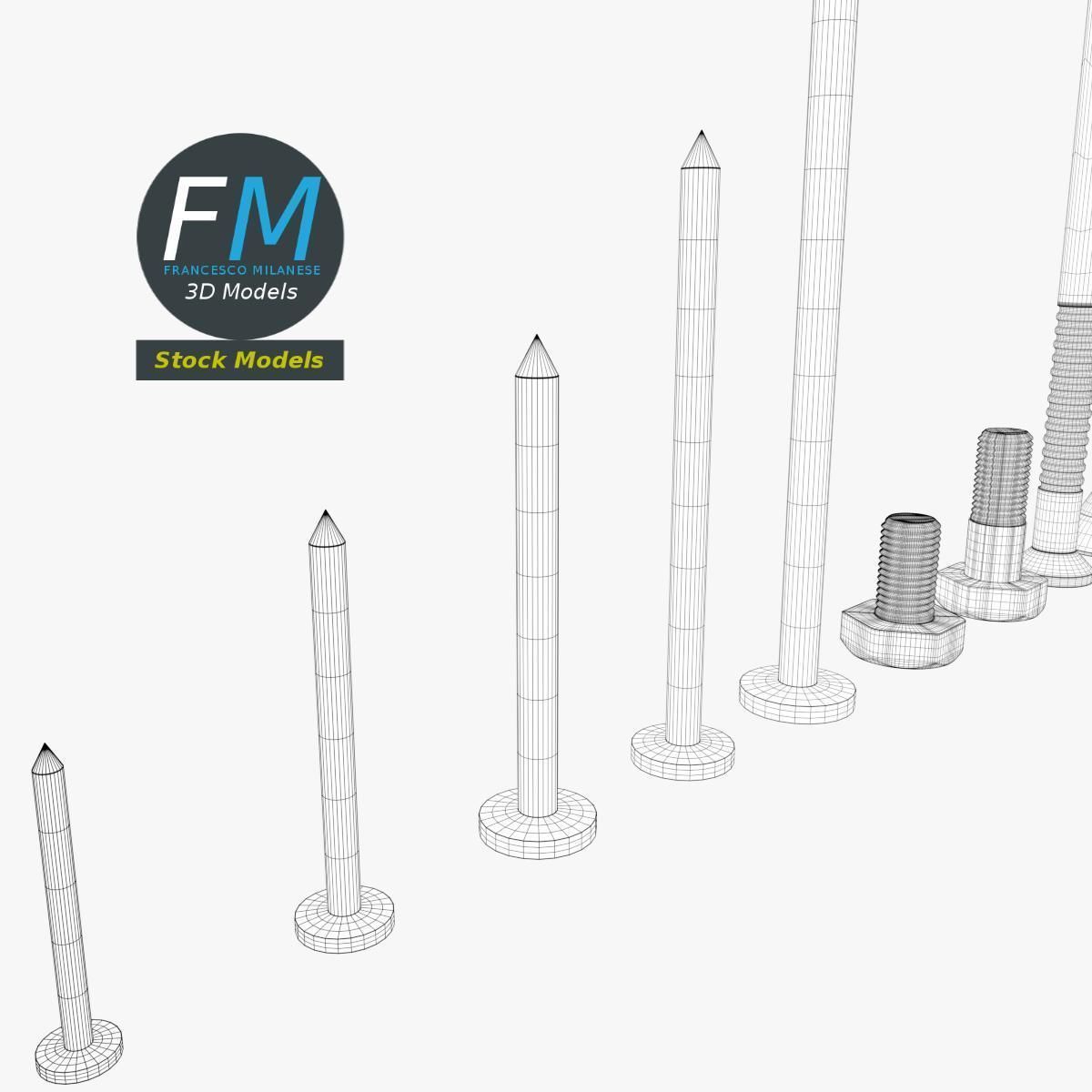 Iron nails and screws set 3D model_7