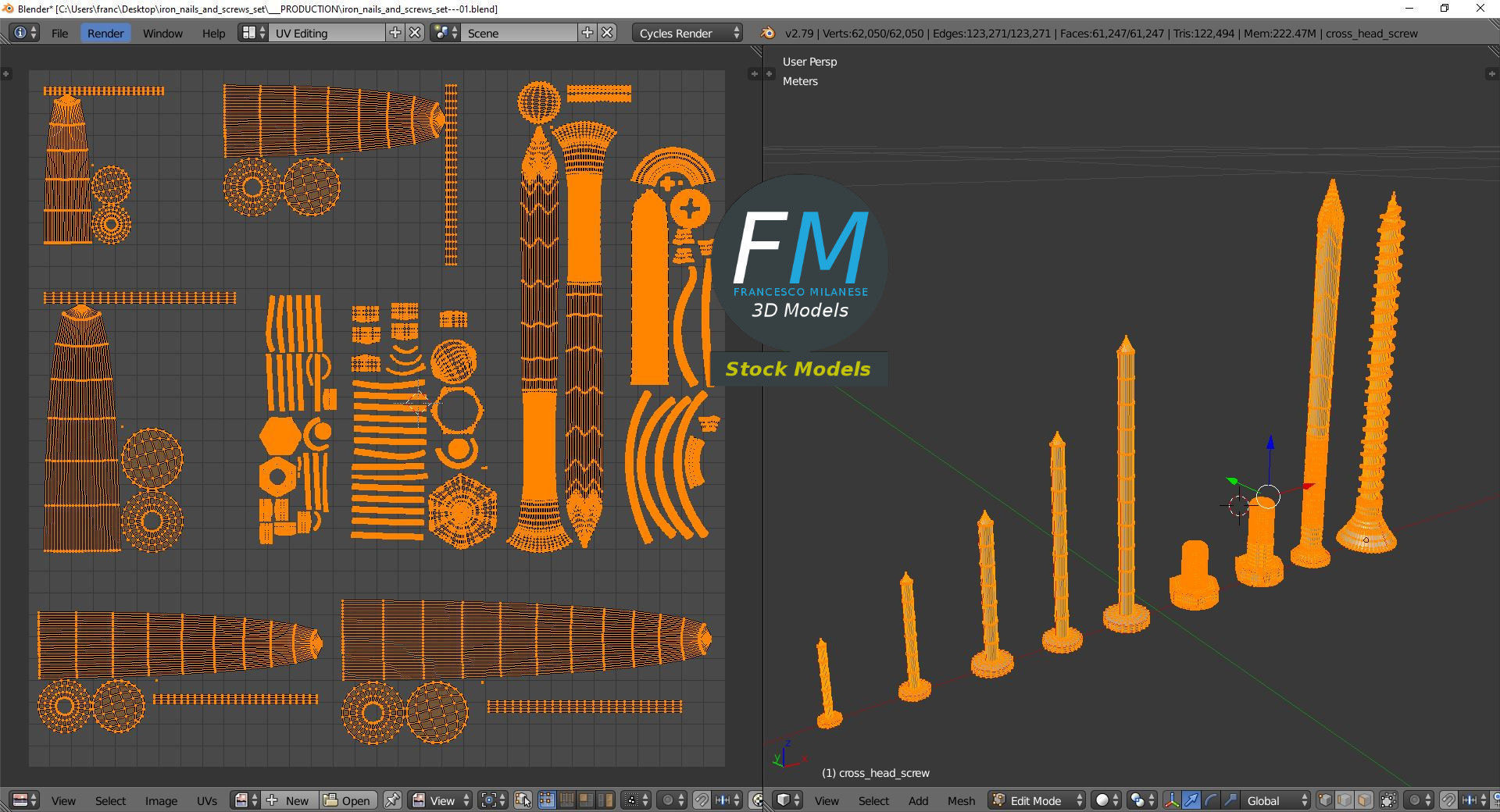 Iron nails and screws set 3D model_10