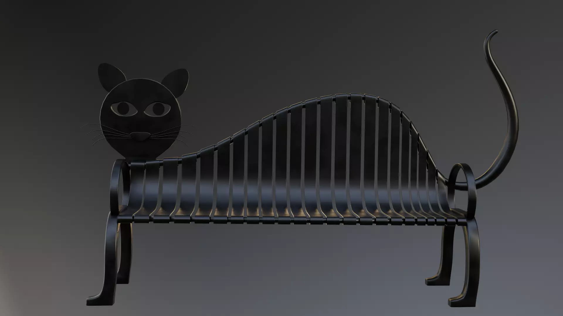 Cat-Shaped Metal Park Bench Stylised Furniture 3D Model Low-poly 3D model_5