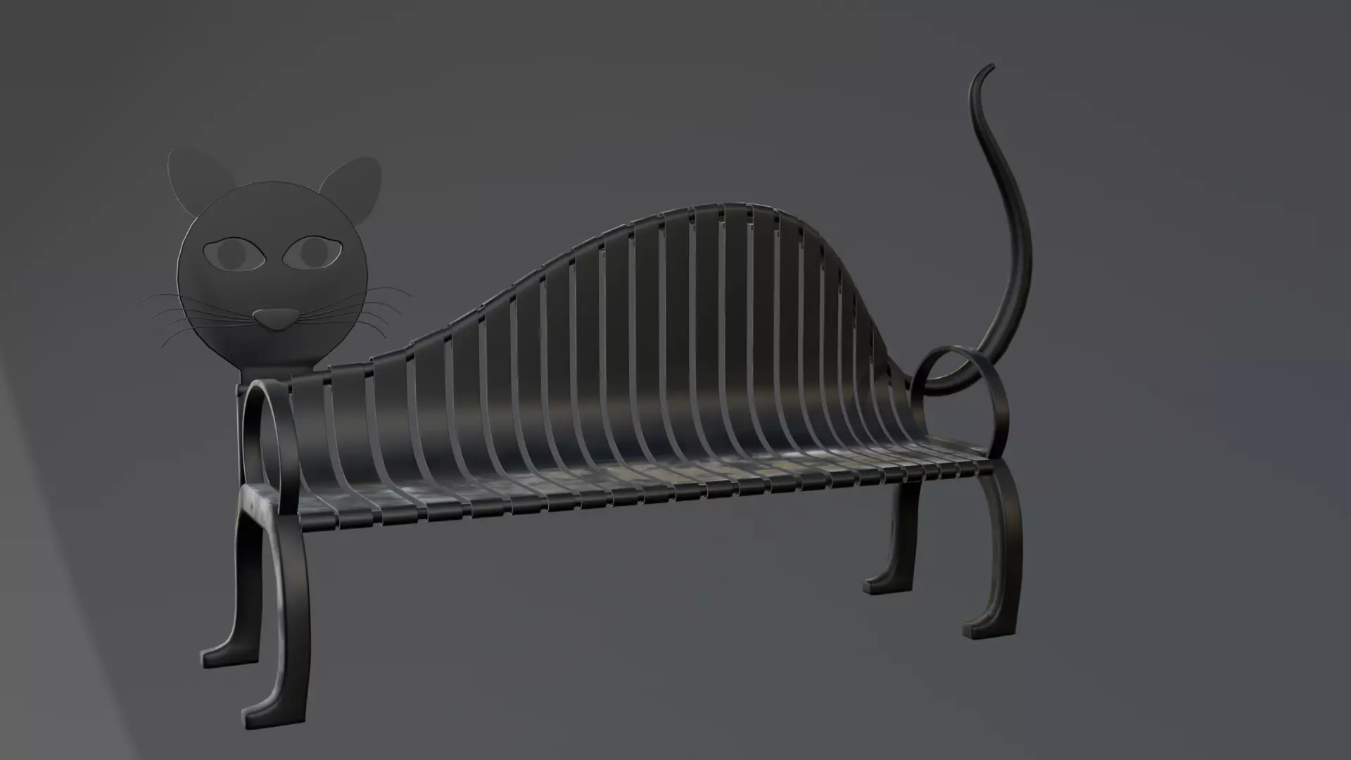 Cat-Shaped Metal Park Bench Stylised Furniture 3D Model Low-poly 3D model_6