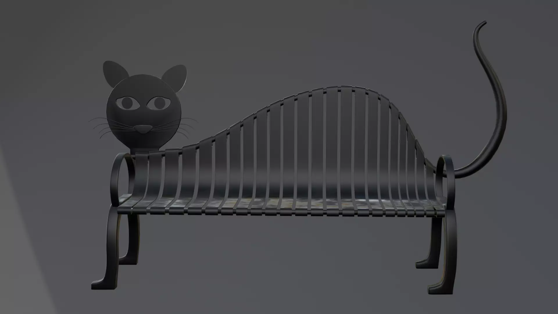 Cat-Shaped Metal Park Bench Stylised Furniture 3D Model Low-poly 3D model_0