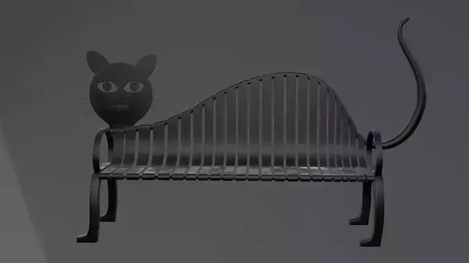 Cat-Shaped Metal Park Bench Stylised Furniture 3D Model