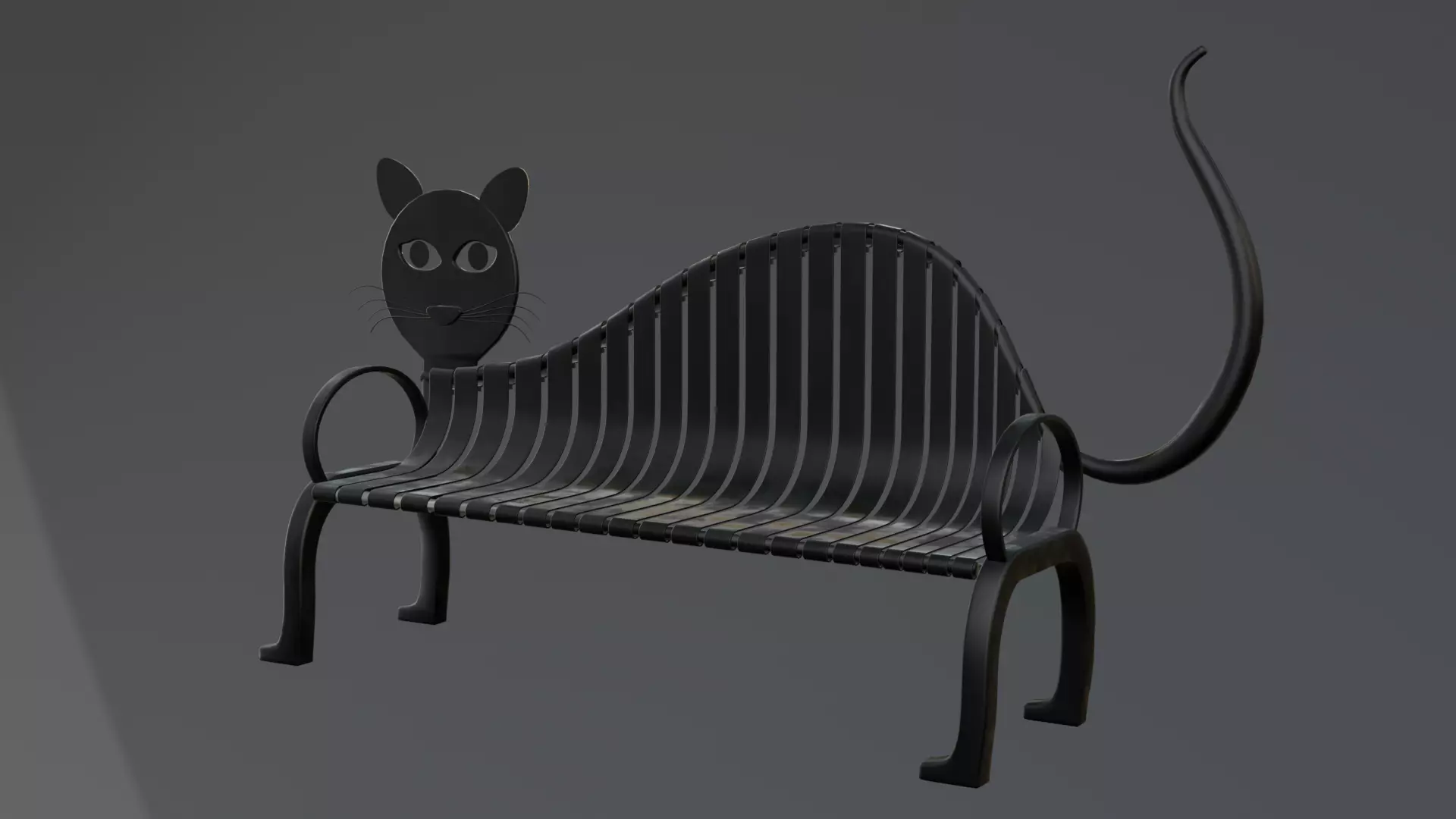 Cat-Shaped Metal Park Bench Stylised Furniture 3D Model Low-poly 3D model_3