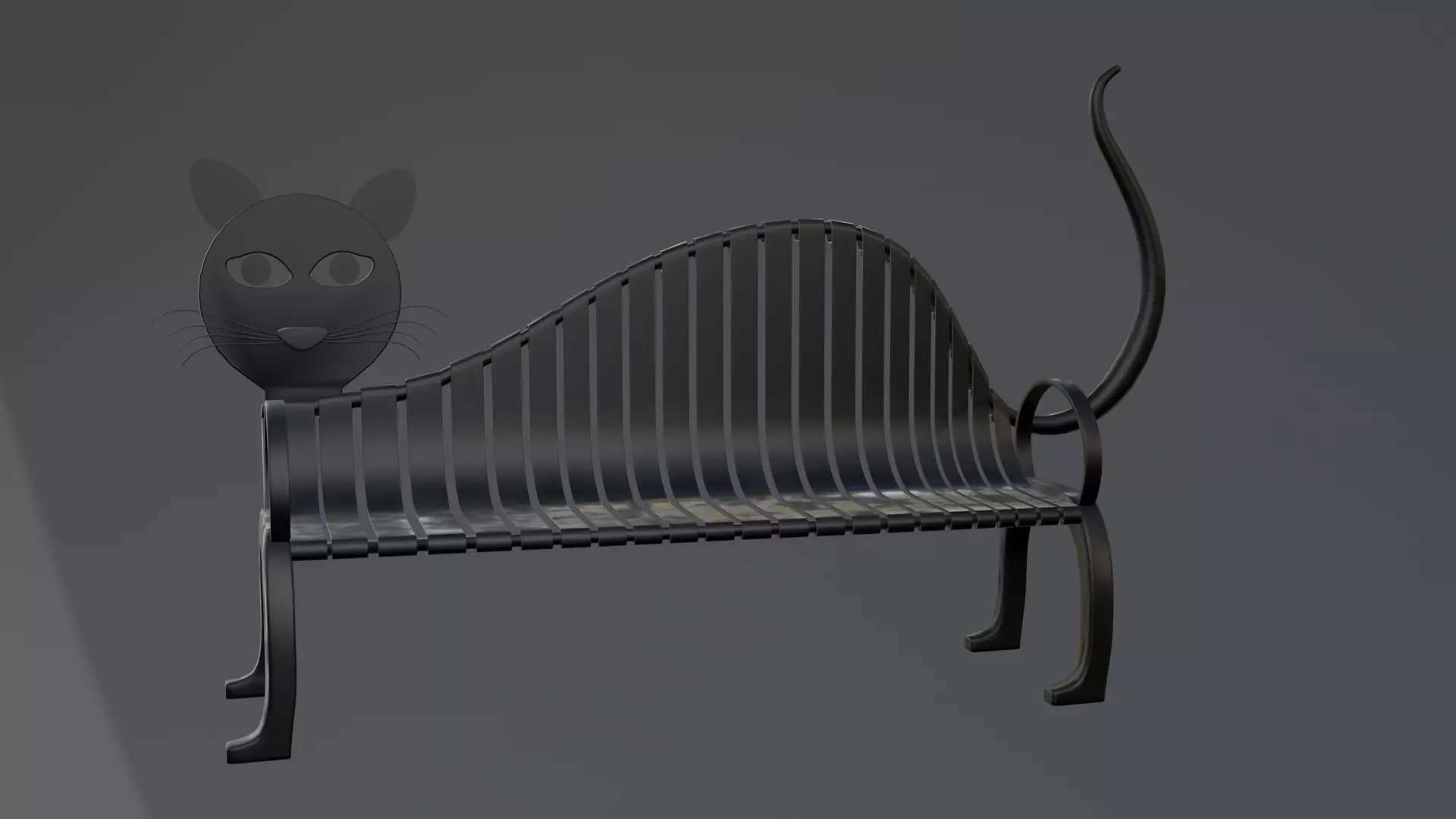 Cat-Shaped Metal Park Bench Stylised Furniture 3D Model Low-poly 3D model_1