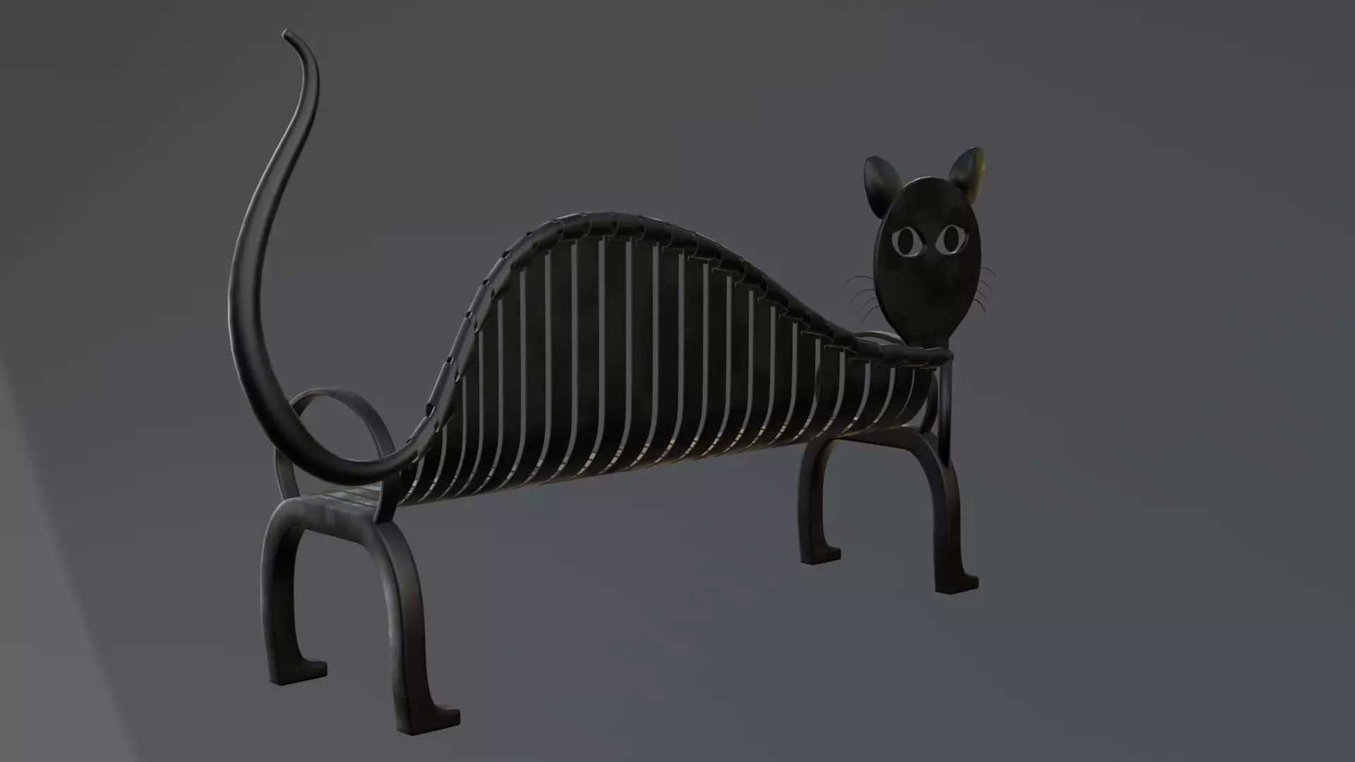 Cat-Shaped Metal Park Bench Stylised Furniture 3D Model Low-poly 3D model_4