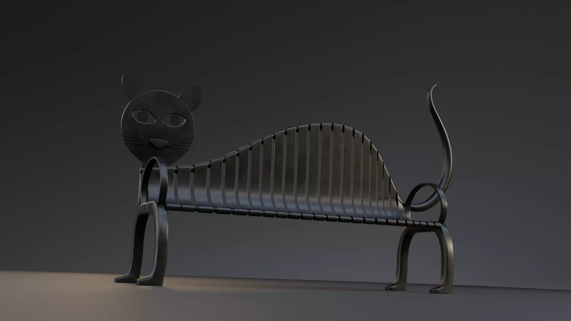 Cat-Shaped Metal Park Bench Stylised Furniture 3D Model Low-poly 3D model_2