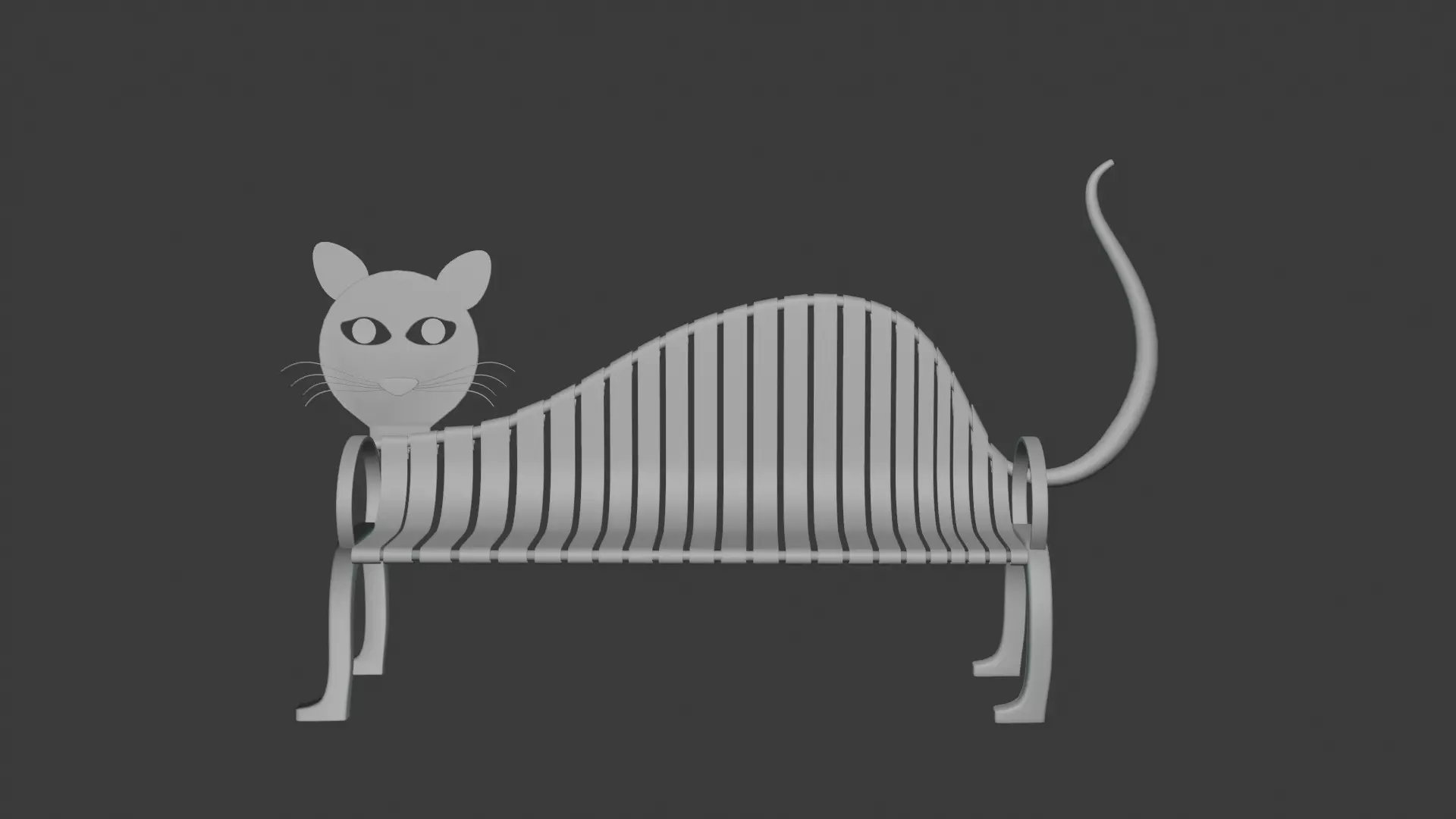Cat-Shaped Metal Park Bench Stylised Furniture 3D Model Low-poly 3D model_7