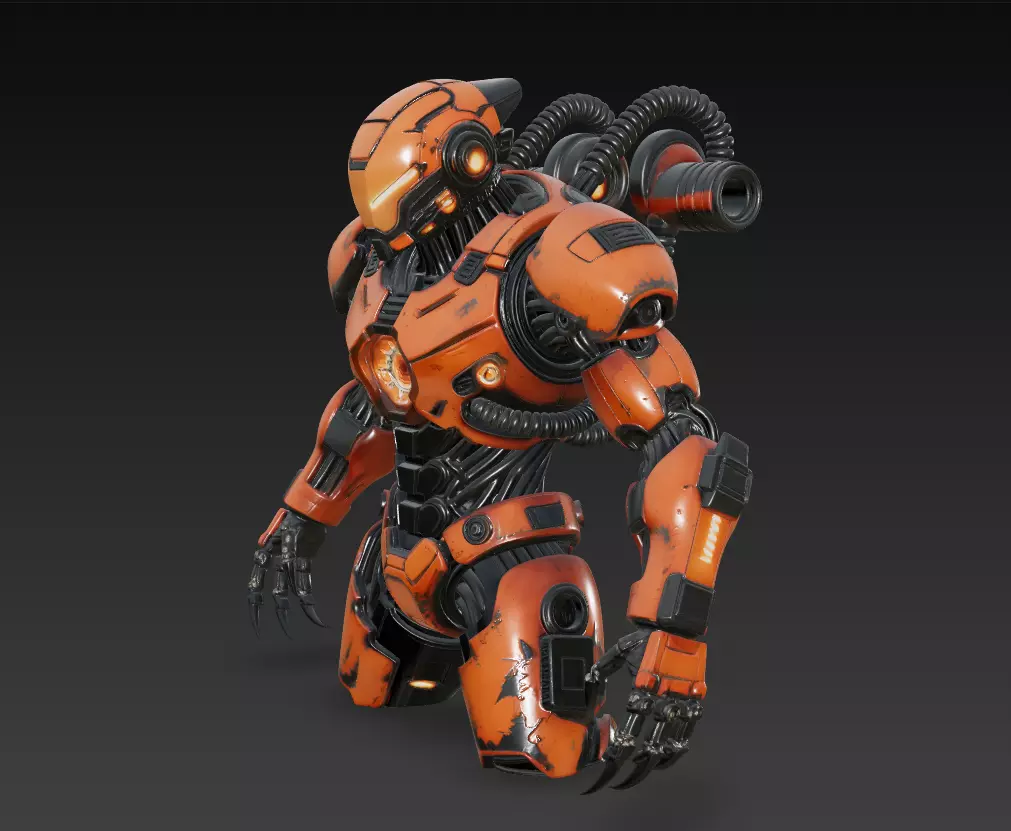 Inferno Guardian - Orange Heavy Mech Warrior 3D Model 3D print model_6