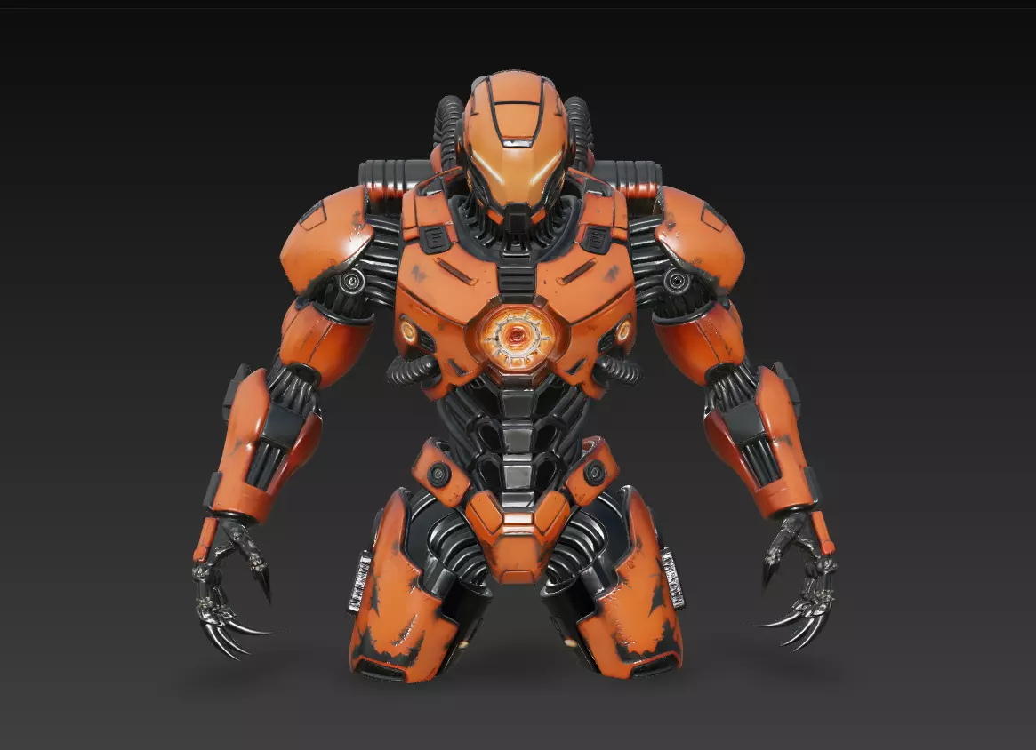 Inferno Guardian - Orange Heavy Mech Warrior 3D Model 3D print model_0