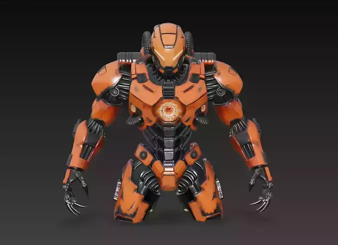Inferno Guardian - Orange Heavy Mech Warrior 3D Model