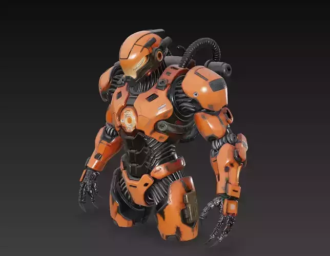 Orange Heavy Combat Mech - Sci-Fi Armored Robot 3D Model