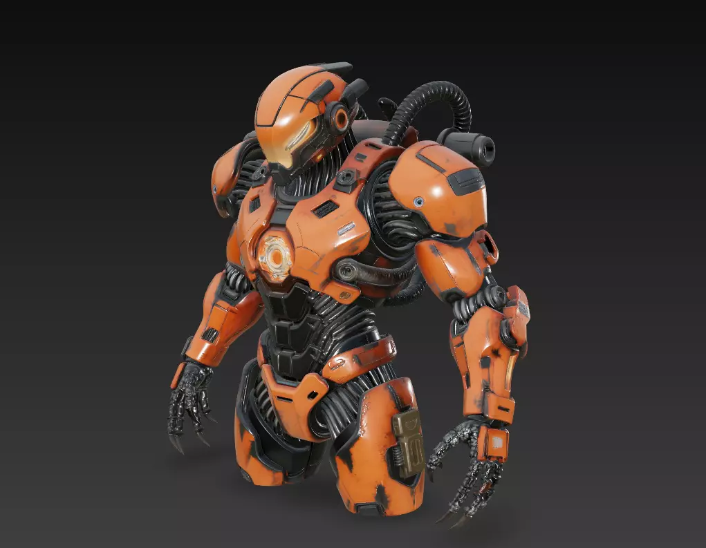 Orange Heavy Combat Mech - Sci-Fi Armored Robot 3D Model 3D print model