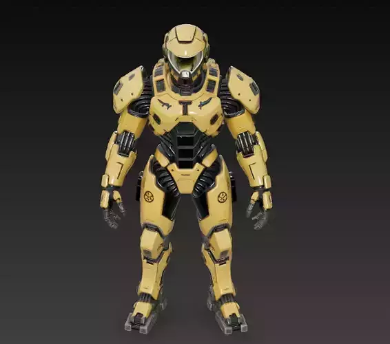 Yellow Armored Soldier - Futuristic Sci-Fi Combat Suit 3D Model