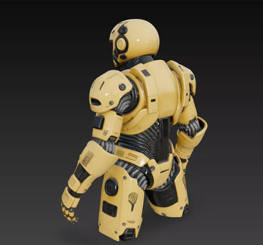 Yellow Armored Mech Soldier - Futuristic Sci-Fi Robot 3D Model 3D print model_5