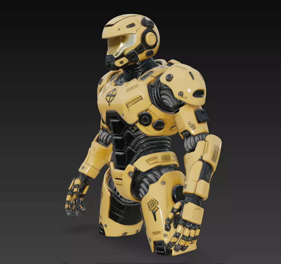 Yellow Armored Mech Soldier - Futuristic Sci-Fi Robot 3D Model 3D print model_1