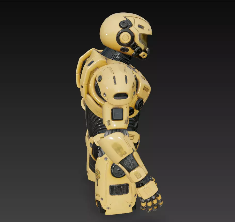 Yellow Armored Mech Soldier - Futuristic Sci-Fi Robot 3D Model 3D print model_3