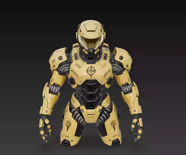 Yellow Armored Mech Soldier - Futuristic Sci-Fi Robot 3D Model