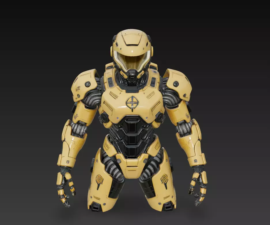 Yellow Armored Mech Soldier - Futuristic Sci-Fi Robot 3D Model 3D print model_0