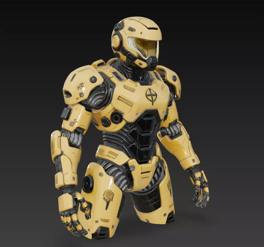 Yellow Armored Mech Soldier - Futuristic Sci-Fi Robot 3D Model 3D print model_2