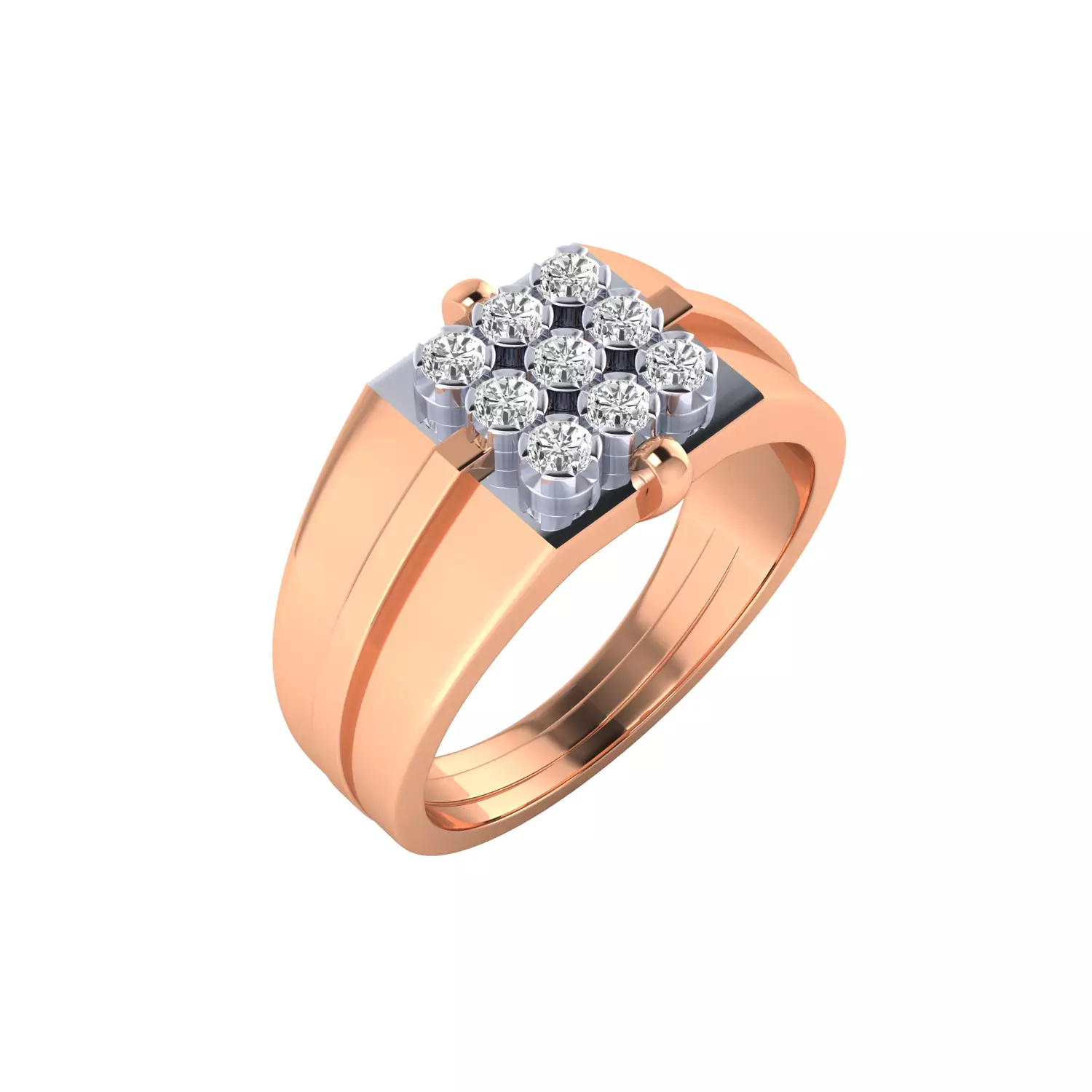Diamond Head Mens Ring 3dm stl renders details 3D print model_6
