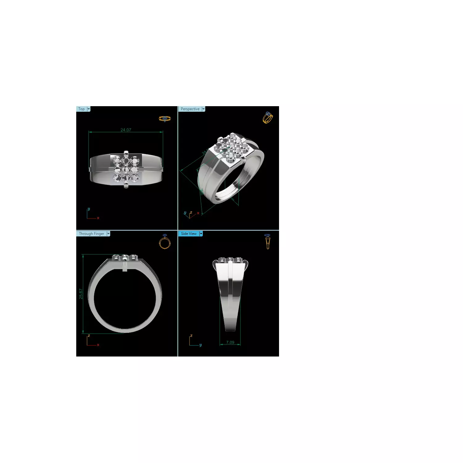 Diamond Head Mens Ring 3dm stl renders details 3D print model_11