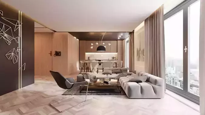 Modern living room Kitchen in native blend file VIZFROMBLENDER