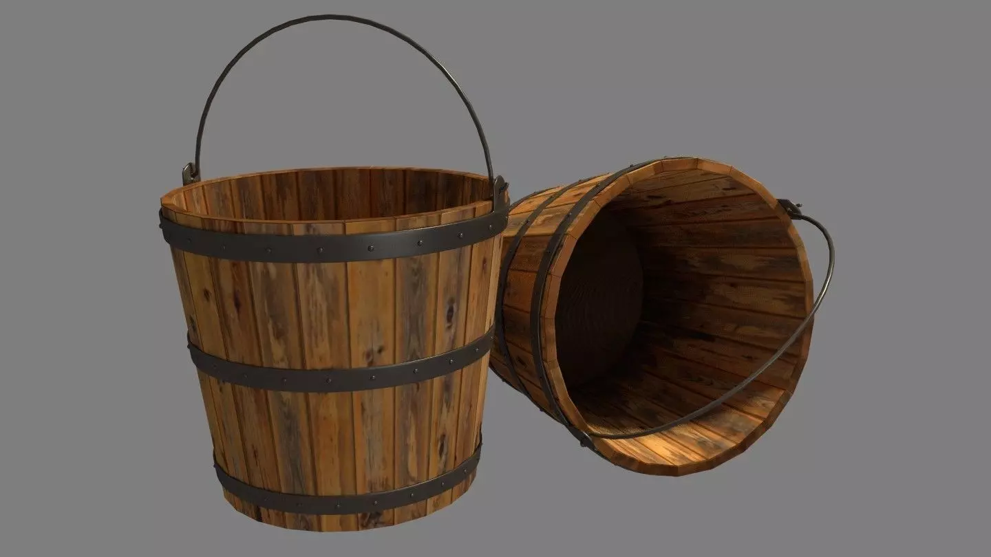 Bucket Wooden Low-poly 3D model_0