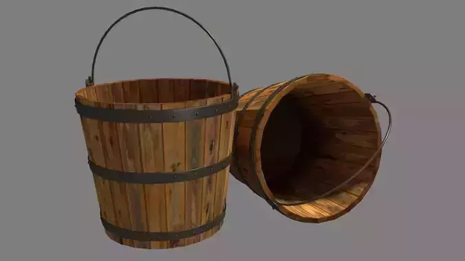 Bucket Wooden Low-poly 3D model