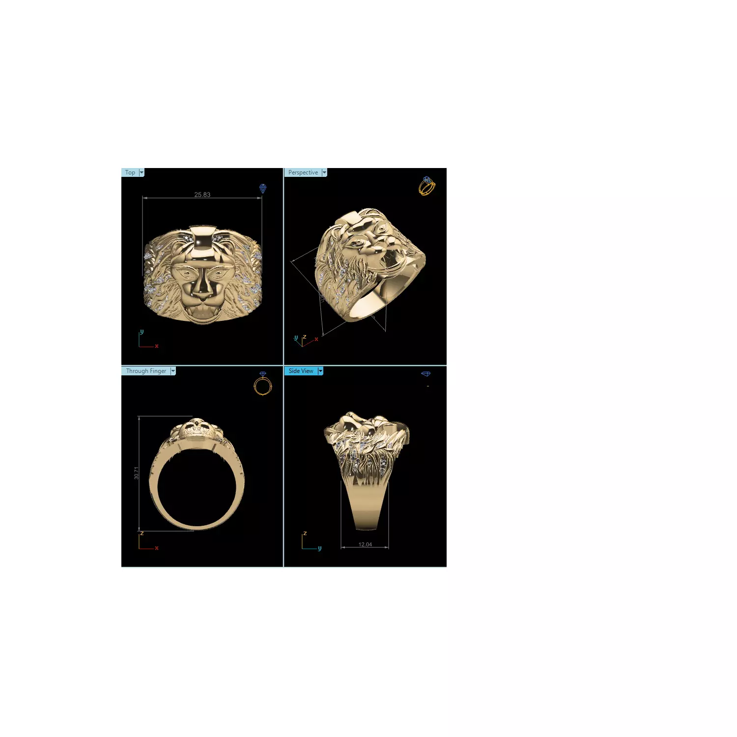 Lion ring 3dm stl obj fbx mtl scl jcd render Details 3D print model_10