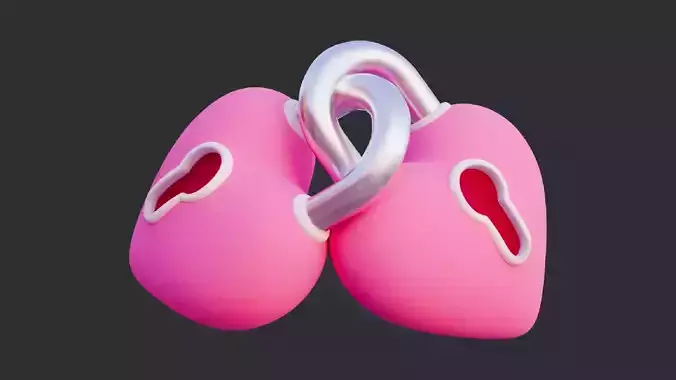 Low Poly Two Hearts Locked 3D model