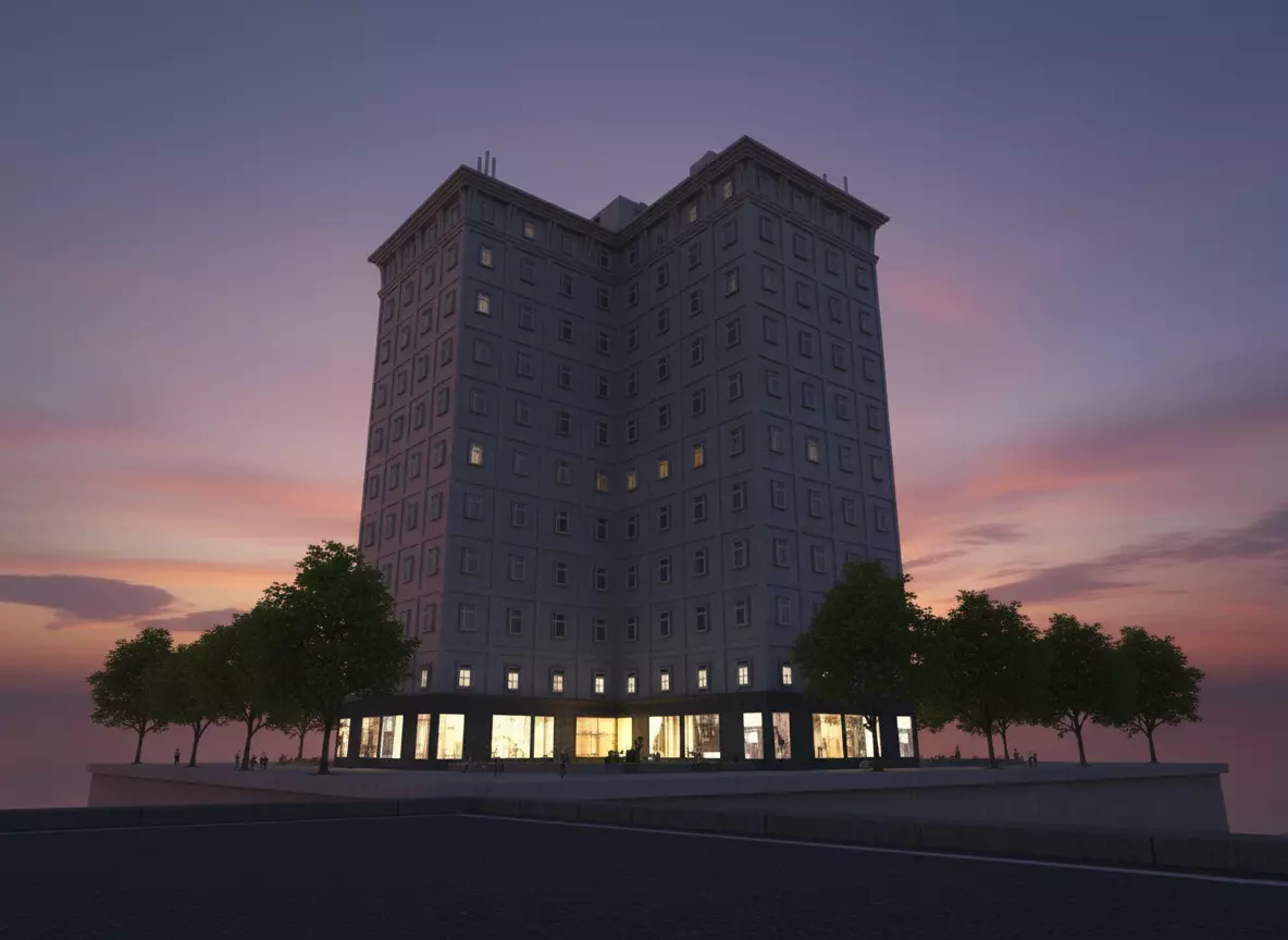 Modern High-Rise Residential Building Low-poly 3D model_1