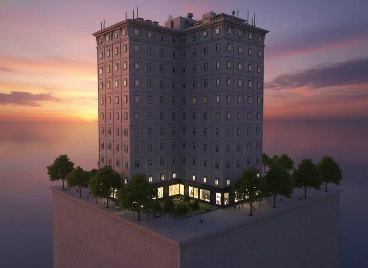 Modern High-Rise Residential Building Low-poly 3D model_0