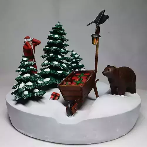 Santa and Bear Christmas Diorama